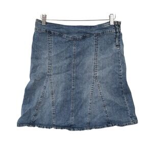 STAMP10 Denim A Line Skirt Blue Flare Knee Length Size 4 Y2K Retro Boho 90s Chic